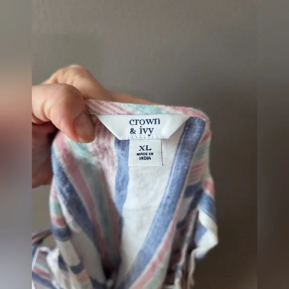 Crown & Ivy Linen Striped Tank Dress White/Pink/Blue Womens Size XL - Picture 4 of 5